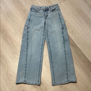 SO Juniors Wide-Leg MidRise Cargo Lightwash Denim Jeans Sz 3